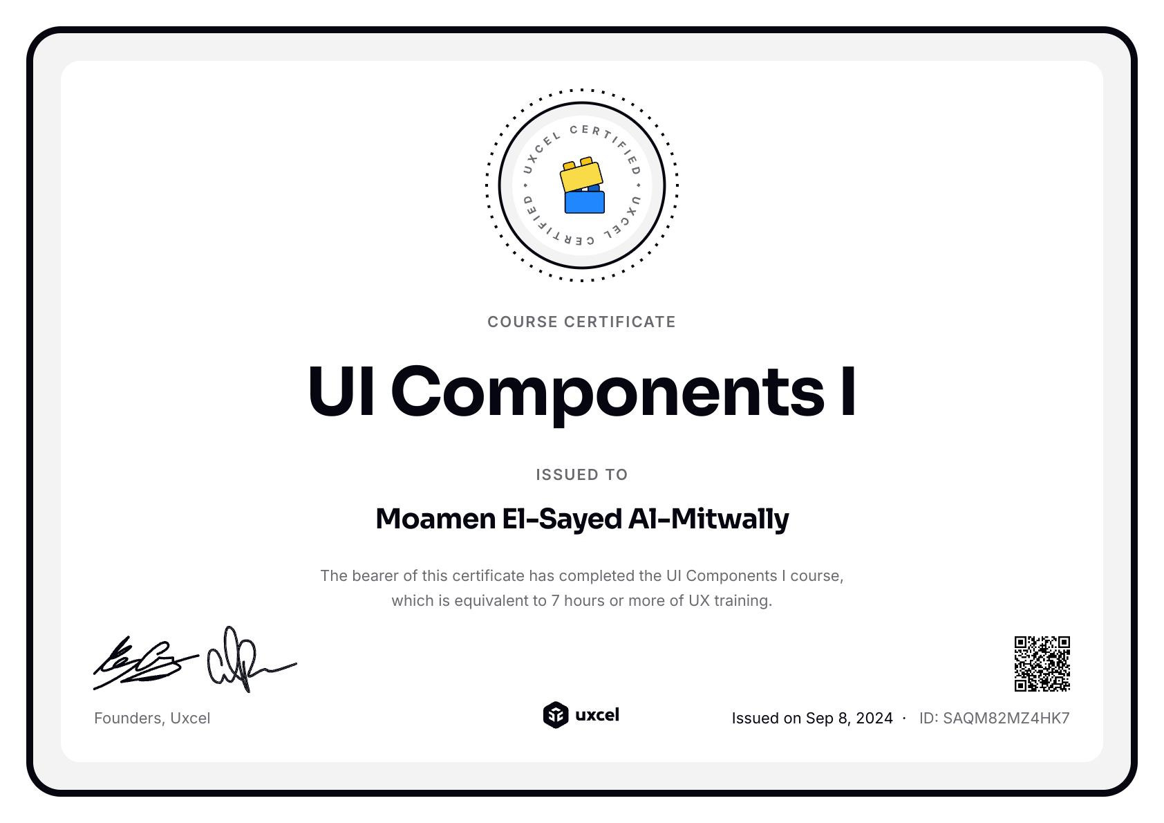 Moamen El-Sayed Al-Mitwally's certificate